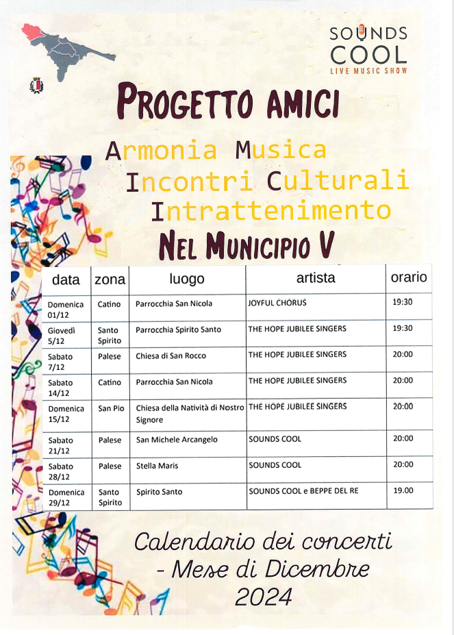  Progetto Amici, Armonia, Musica, Incontri culturali, Intrattenimento- Municipio 5 